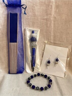 Forever Royal Blue Beaded Pen & Jewelry Gift Bundle